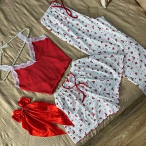 pyjama rouge Pyjama 3 Pièces en Coton | Élégance & Confort